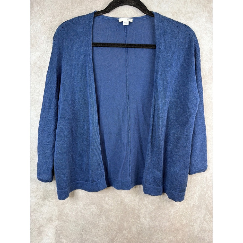 J. Jill Cardigan Women S Petite Blue Linen Blend Open Front Lightweight Sweater